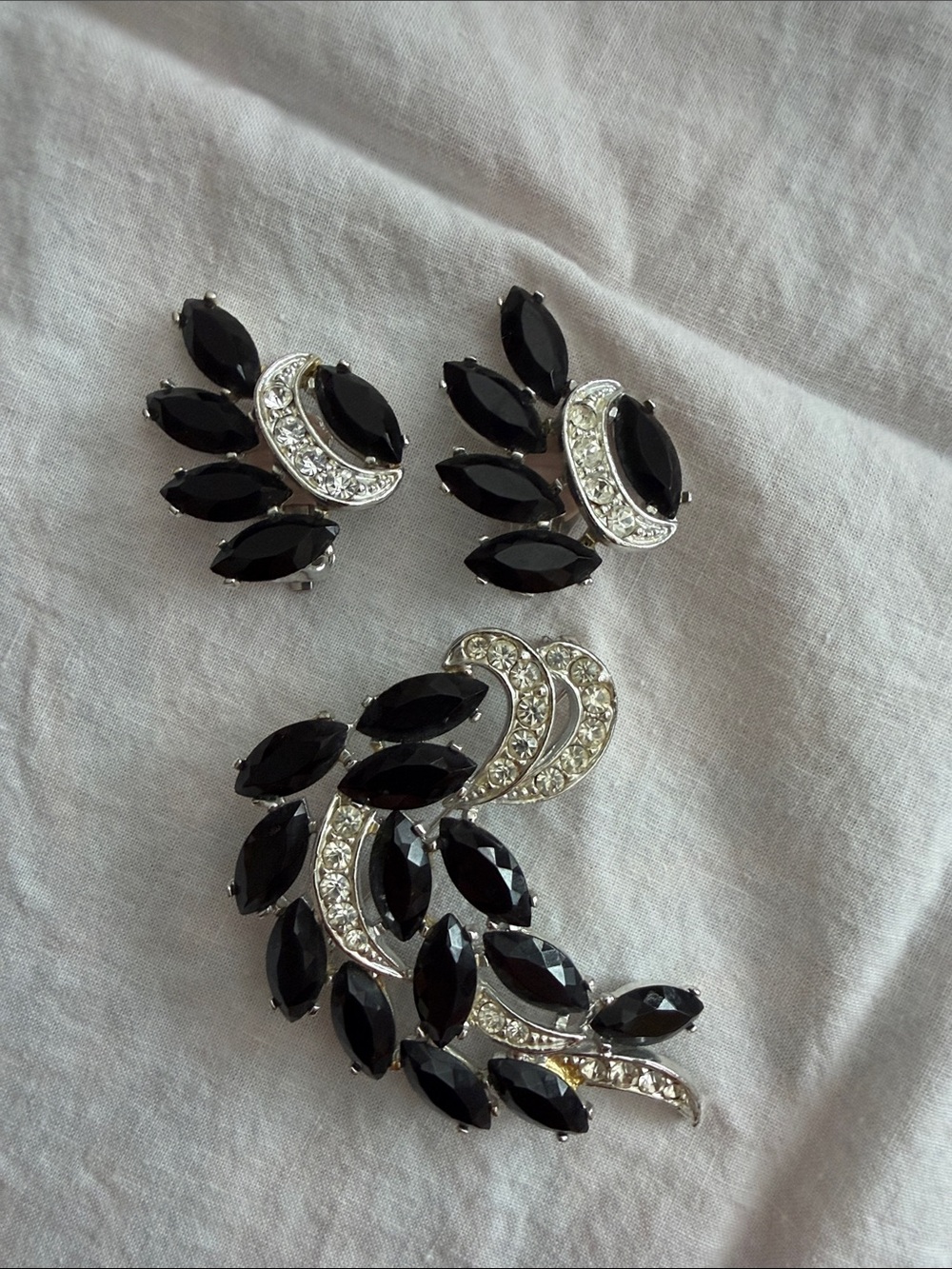 Sarah Coventry Vintage-Inspired Black Crystal Brooch and Earring Set